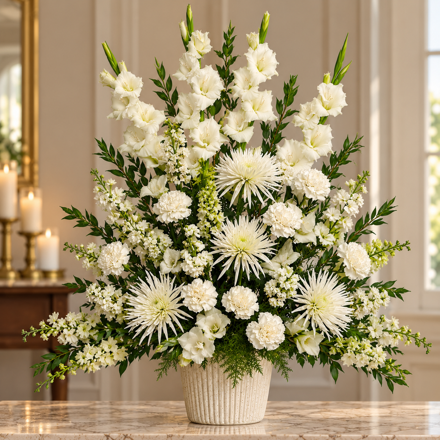 White floral arrangement from Tiger Lily's catalog