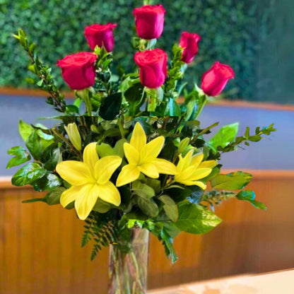 Half Dozen Roses with Lilies