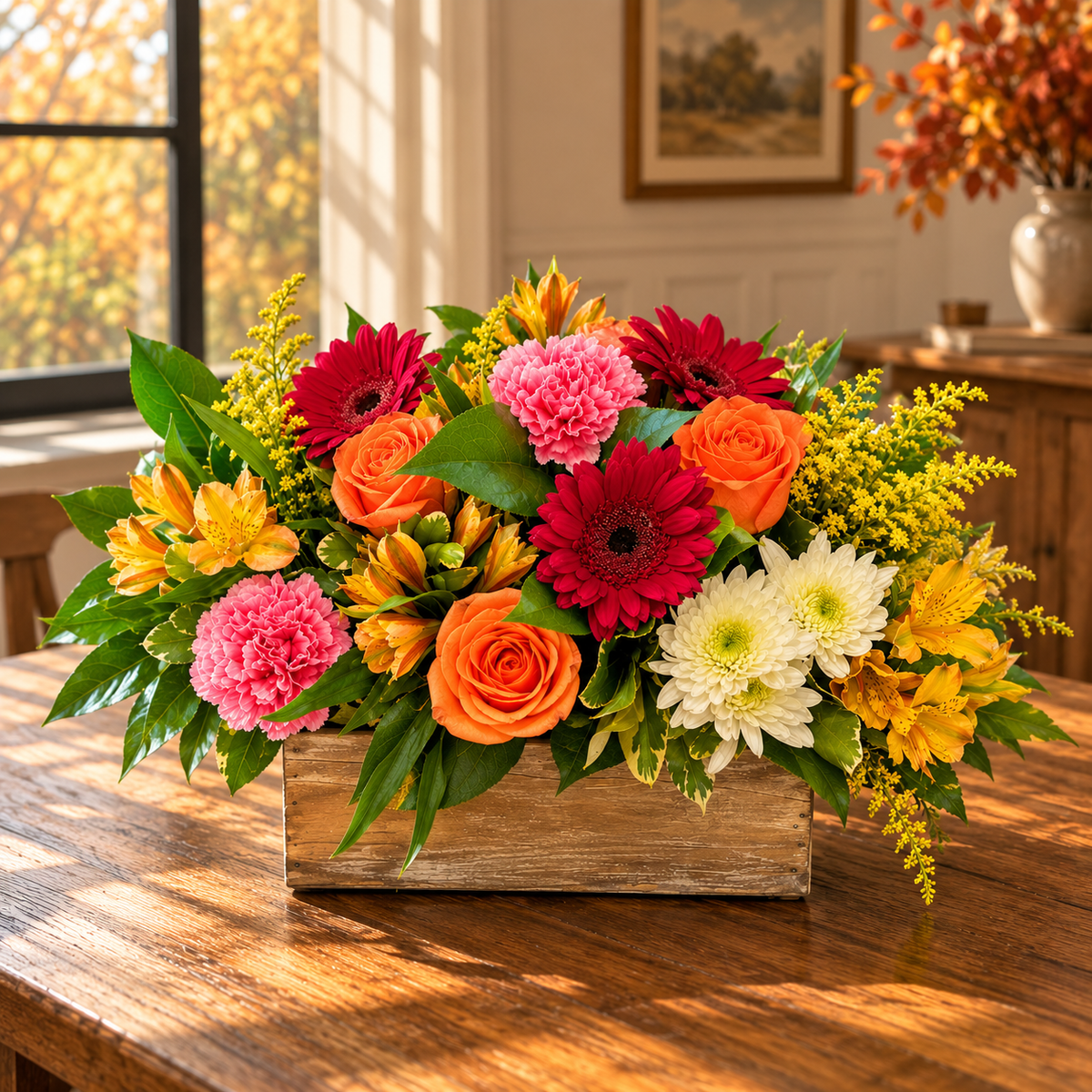 Vibrant mixed floral centerpiece by Tiger Lily Flowers & Gifts