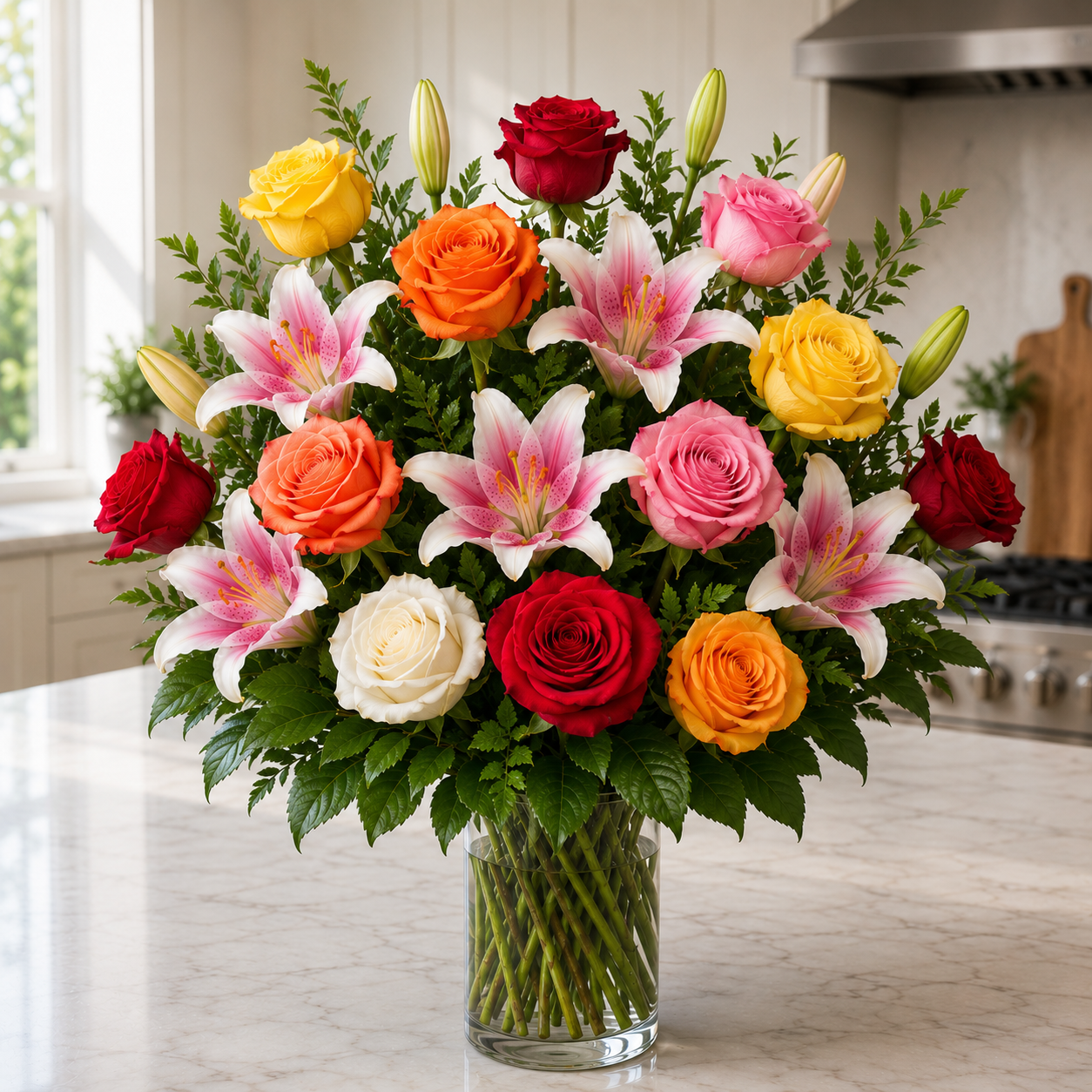 Roses with Lilies