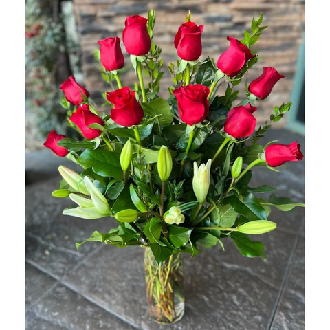 1 Dozen Roses with Lilies