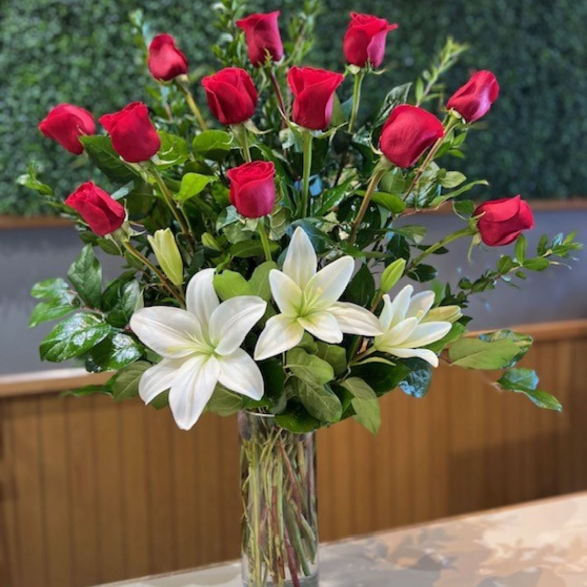 1 Dozen Roses with Lilies