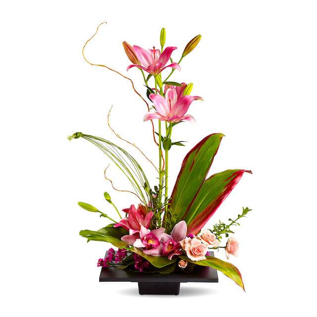 Asiatic Lilies Mixed with Cymbidium Orchids &amp; Roses